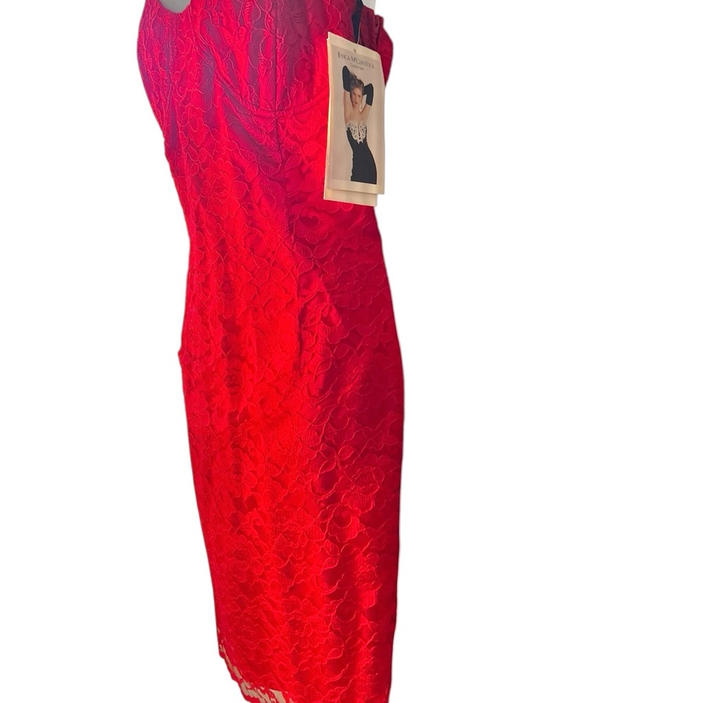 Jessica McClintock Gunne Sax women’s Size 13/ 14 Red Lace Dress Lace Up Back - Picture 3 of 16